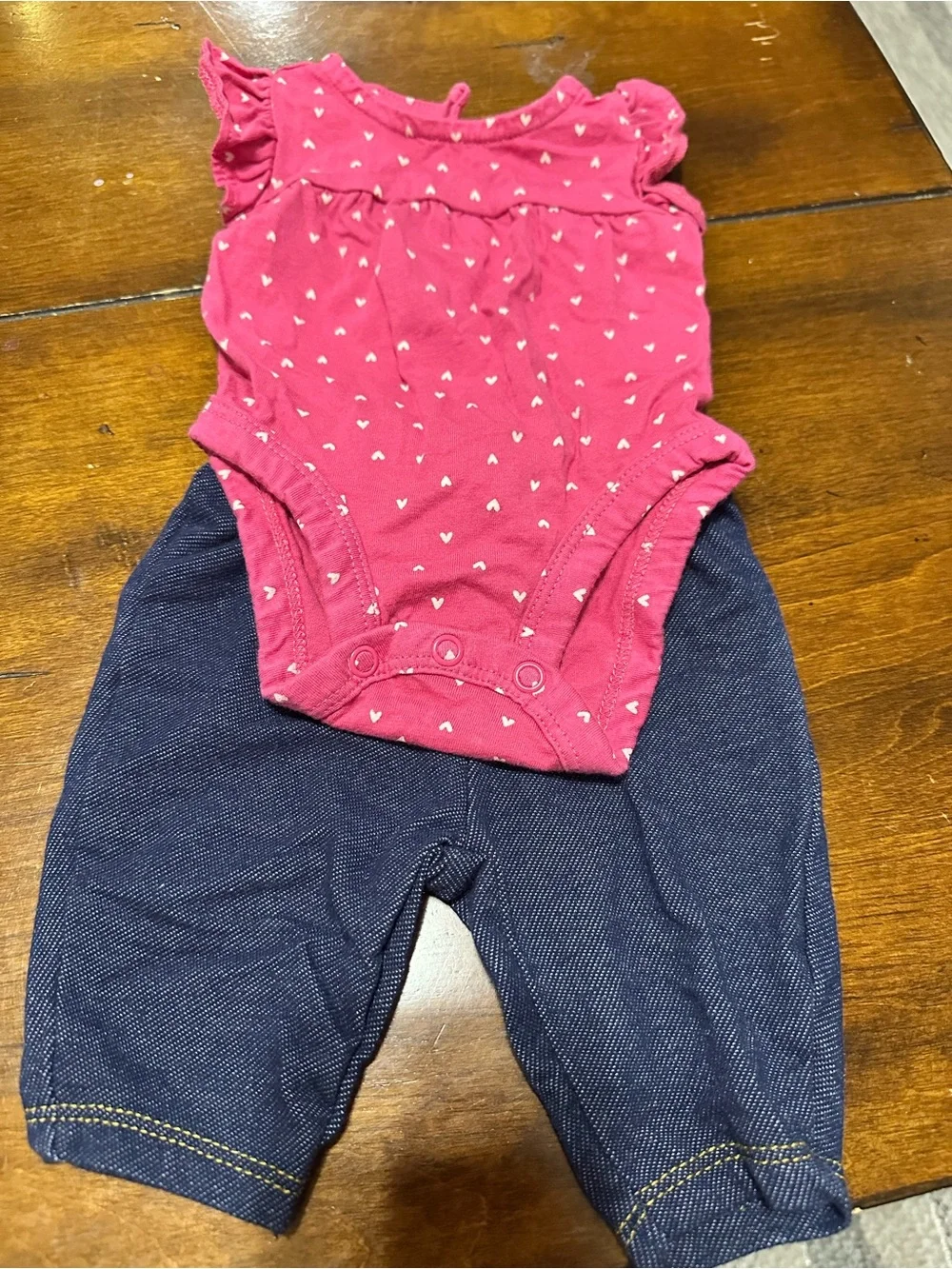 Carter's Pink Heart Print Bodysuit with Navy Leggings